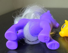 Lot Of 2 Large Plastic Play Horses Ponies Purple Yellow Toy Figure Unbranded