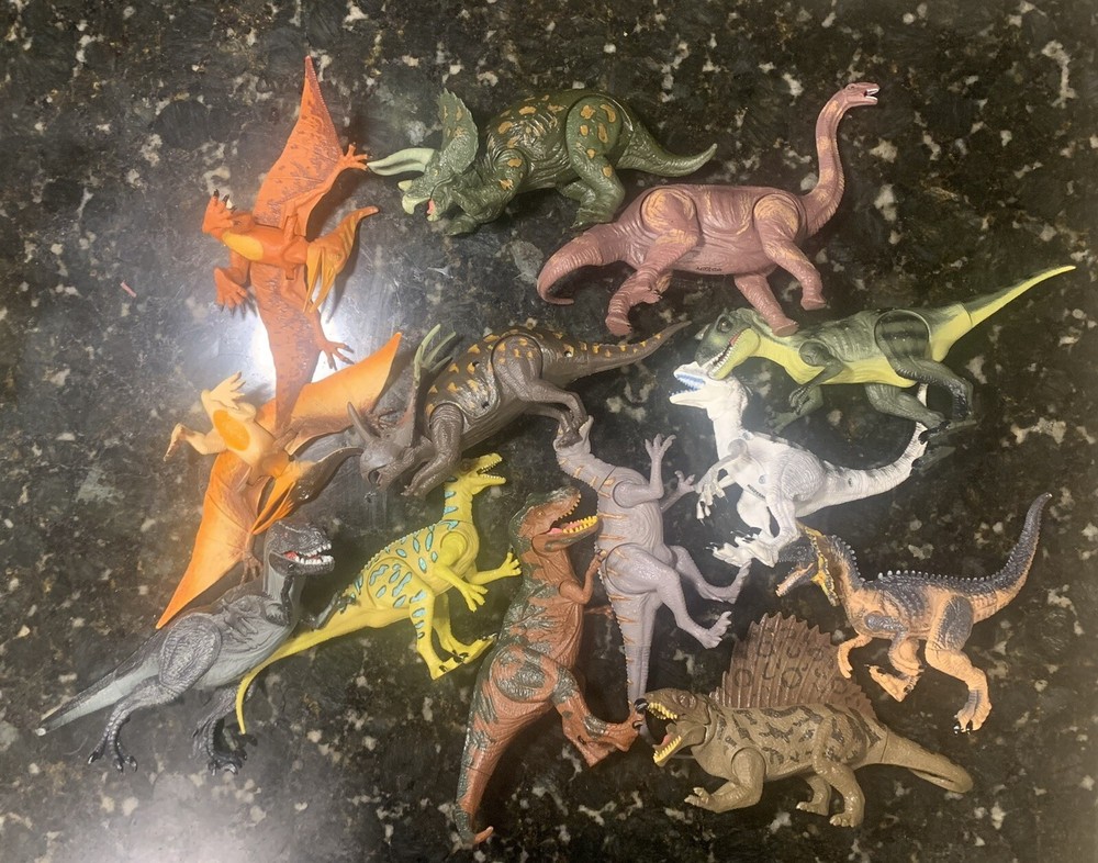 Lot of 13- Made in Indonesia-Dinosaurs With Moveable Arms and Legs 6”and Bigger