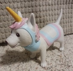 Ankyo Party Animals White Unicorn Dog Birthday Cake Topper Toy Pink Blue Outfit