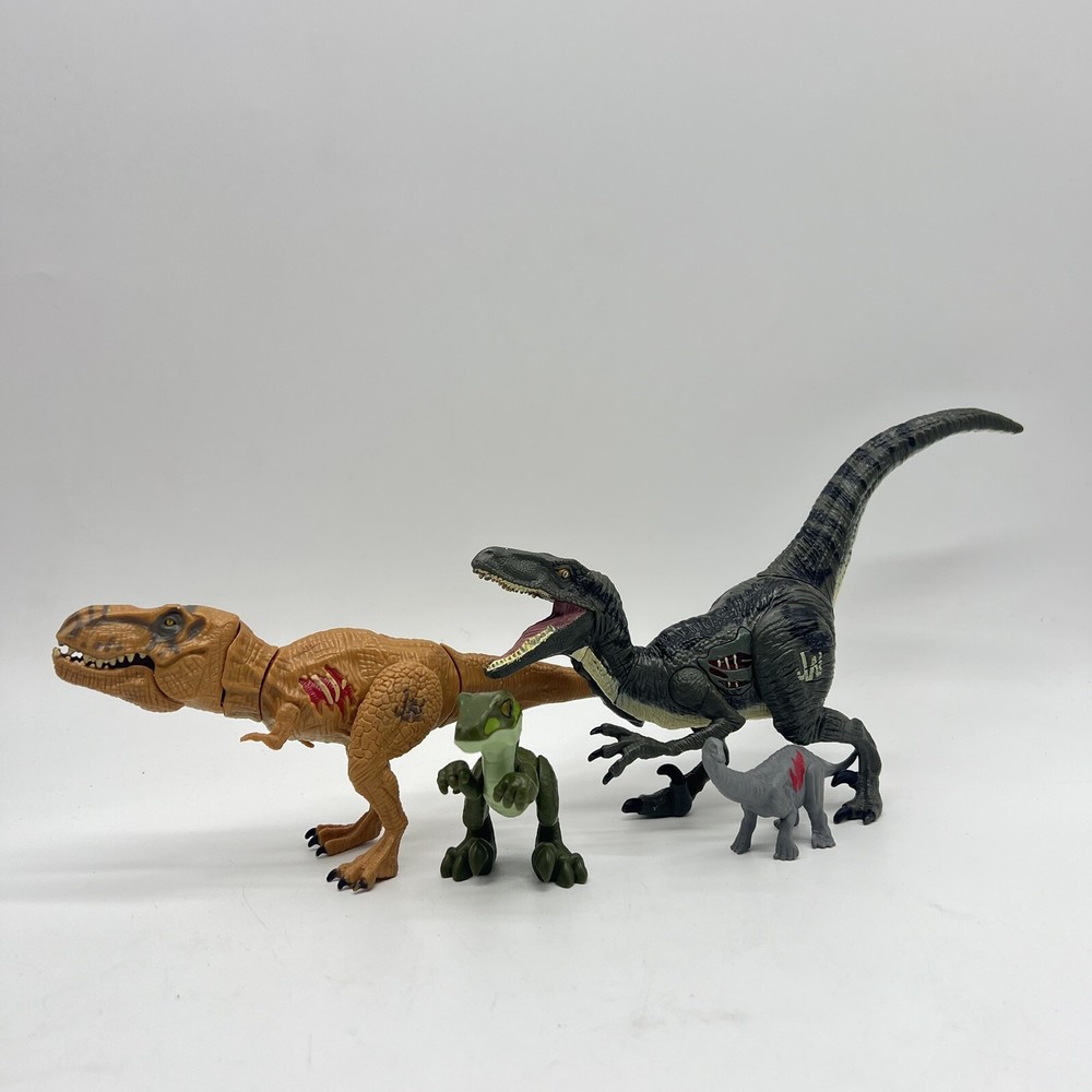 Jurassic Park World Dinosaur Lot Of 4 Apatosaurus Velociraptor Blue T-Rex Raptor