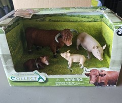 CollectA farm series new in box (shopworn). bull, calves, pig , piglet