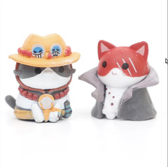 8PCS One Piece Neko Cats Luffy Sabo Ace Law Chopper Cute PVC Figure Toy