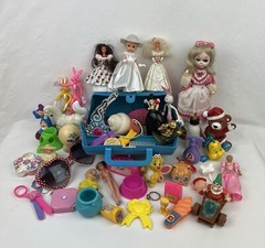 Huge Lot Of Vintage Girls Toys + Blue Plastic Case 48 Pieces Total Disney Mattel