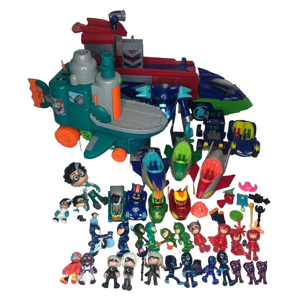 Just Play PJ Masks HUGE Set -Romeos Flying Lab Seeker Semi Truck Figures & More