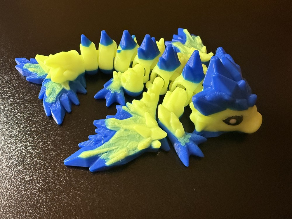 Articulated Baby Crystal Dragon Wyvern 5.5 inch Yellow and Blue