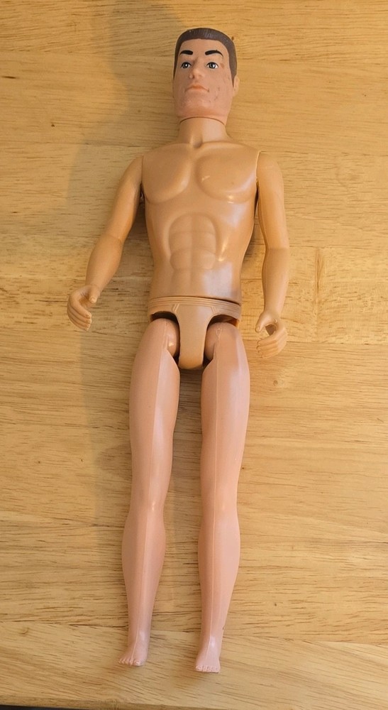Fully Jointed Male Action Figure with Brown Hair & Clothing Plastic Beige