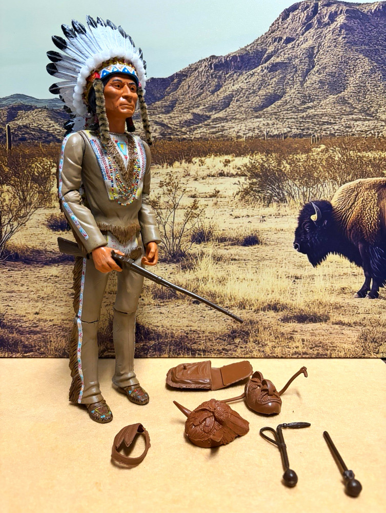 Custom painted, one of a kind. Vintage Marx BOTW Chief Cherokee some accessories