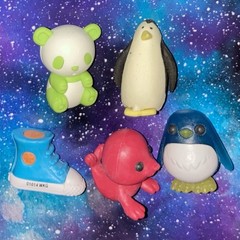 PUZZLE ERASER GREEN & WHITE PANDA BLACK PENGUIN BLUE SNEAKER RED SEAL LOT!