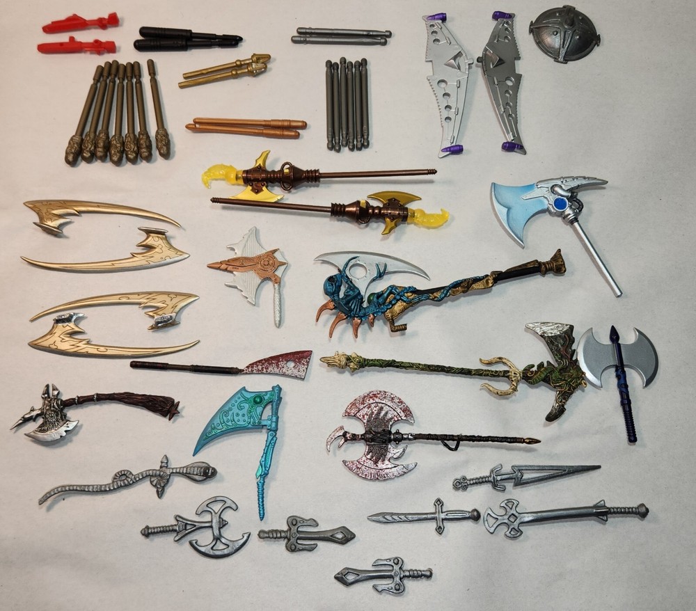 48 Pc. Mixed Action Figure Accessories Lot. Motu 200x Batman Transformers
