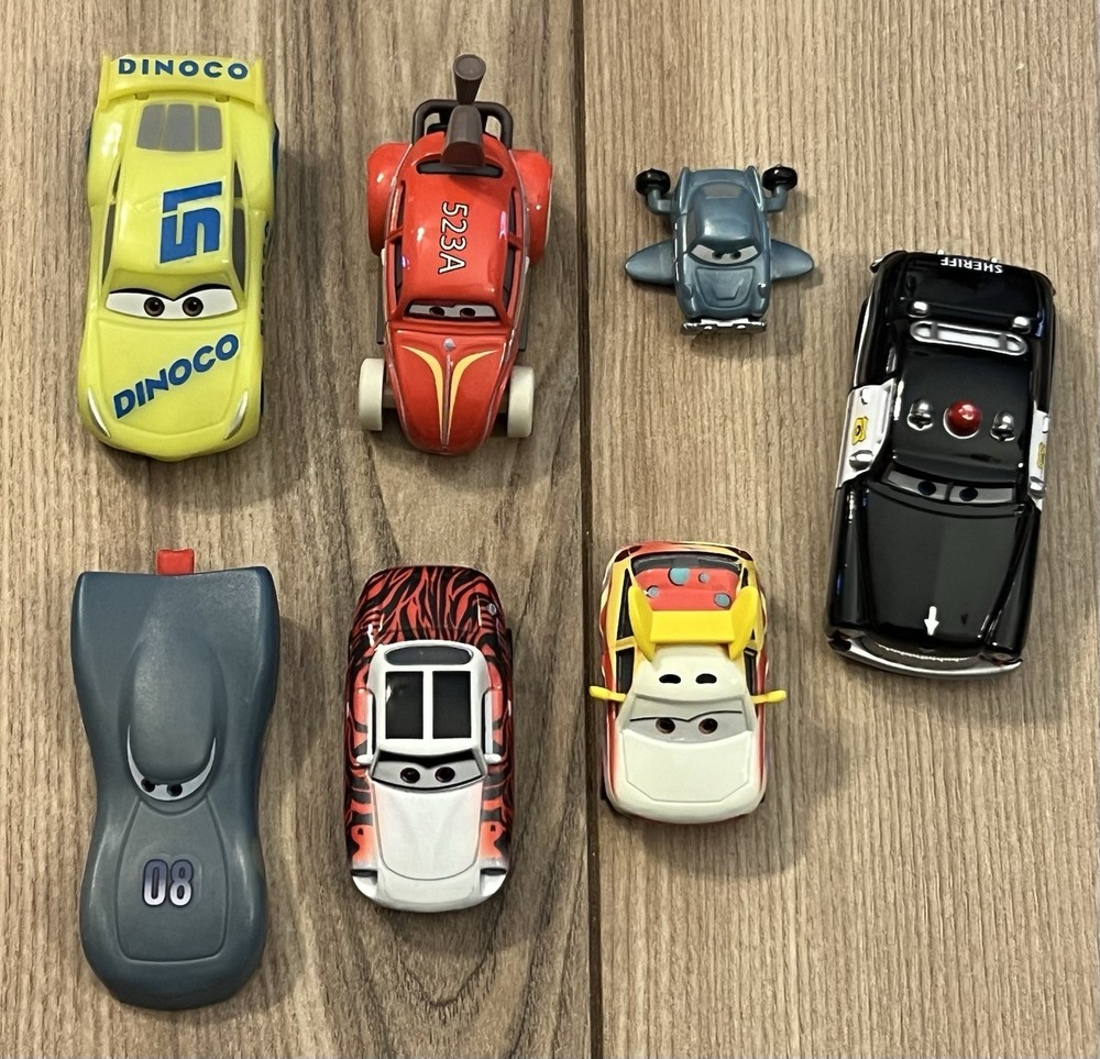 Lot Of 7 Disney Pixar Cars Mattel Mixed Lot Sheriff Royce Revsley Dinoco Cruz