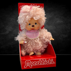 8″ Large Monchhichi Doll – Girl with Fluffy Pink Beige Fur – Authentic Monkey