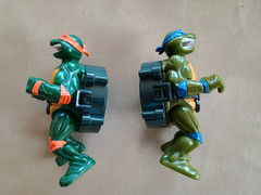 1991 TMNT Talking Michelangelo & Leonardo with Quip Strips – Working