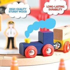 38-Piece Wooden Train Track Lot Railway Set with Crane, Bridge & Accessories