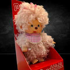 8″ Large Monchhichi Doll – Girl with Fluffy Pink Beige Fur – Authentic Monkey