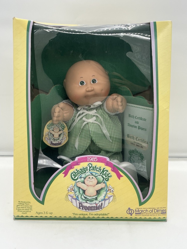 NEW Original Coleco Vintage 1983 Cabbage Patch Preemie Doll – Green Eyes