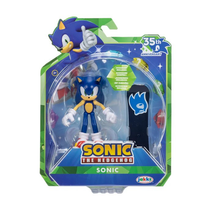 Sonic 35th Anniversary Sonic with Snowboard 4 Inch Action Figure 11 Pts Articul
