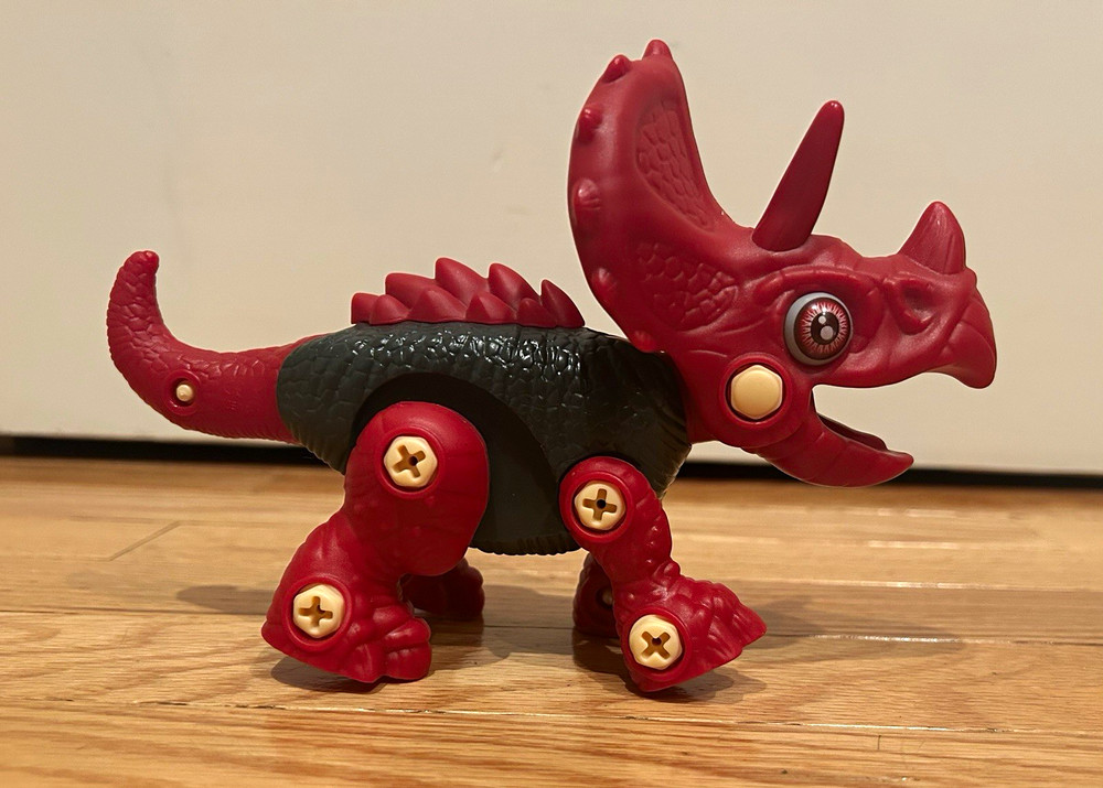 Red & Black Triceratops Poseable Action Figure, Screw-Joint Legs