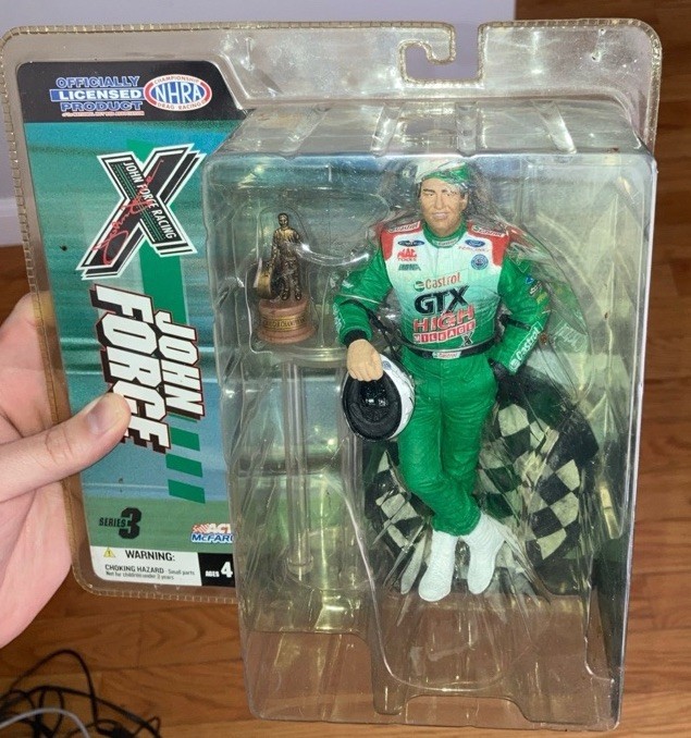McFarlane 3 Figure John Force NHRA Drag Racing Nascar Green & White Rare Htf