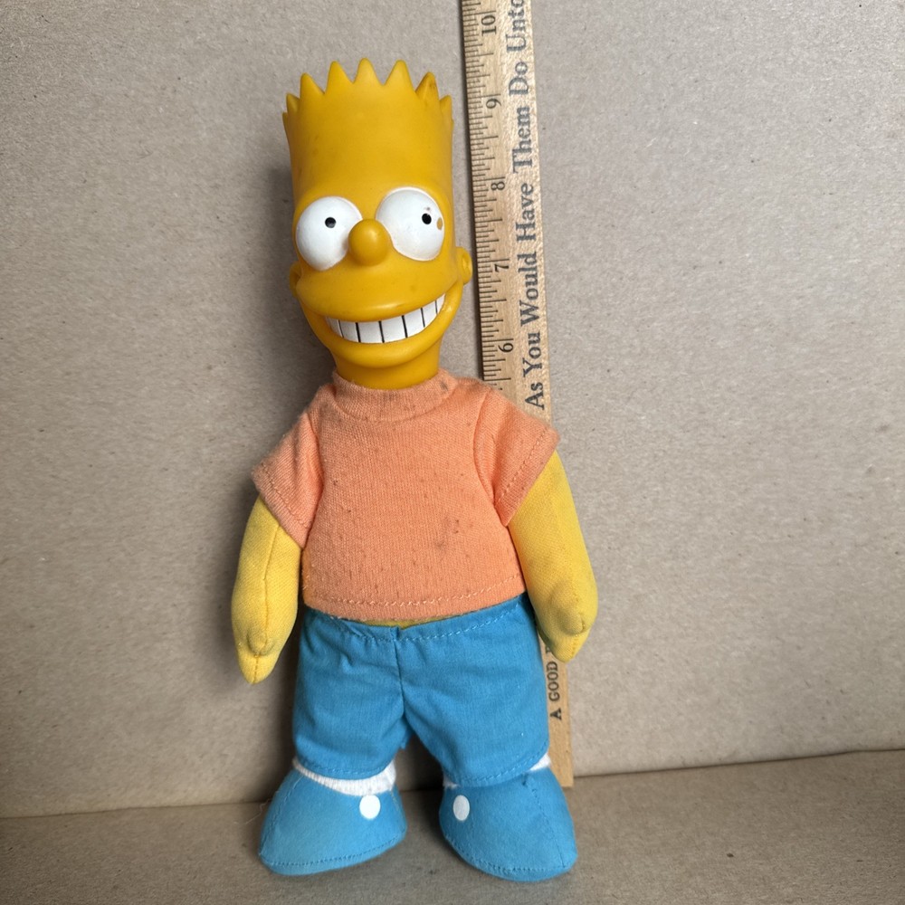 1990 Bart Simpson 8.5” Plush Doll with Plastic Head Orange Shirt Free US Ship