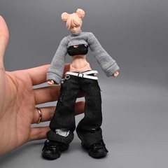 1/12 Scale Sexy Crop Top Baggy Casual Jeans Model For 6″ Romankey Action Figures