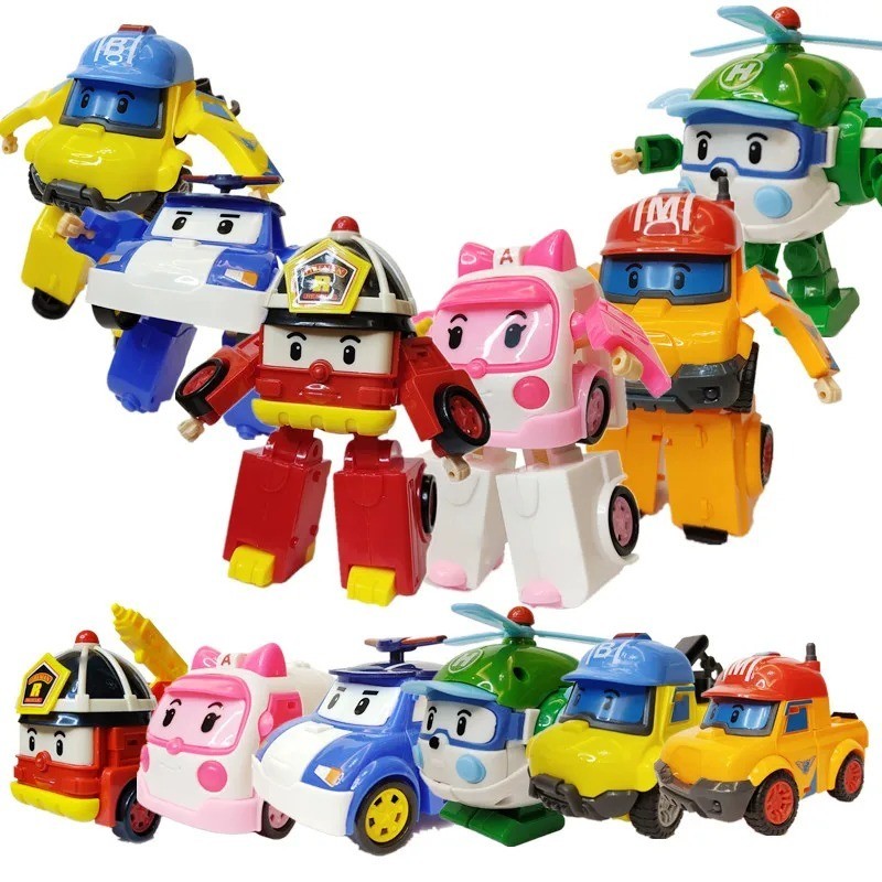 6Pcs Robocar Poli Transformation Toys – Amber Roy Helly Action Figure Car Set