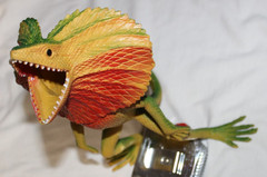 Vintage 1984 Imperial Dragon Frilled Lizard Figure Green Yellow Red Plastic 8”