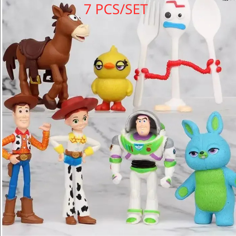 7Pcs/Set Toy Story 4 Action Figures Toy Woody Jessie Buzz Lightyear Forky Pig Be