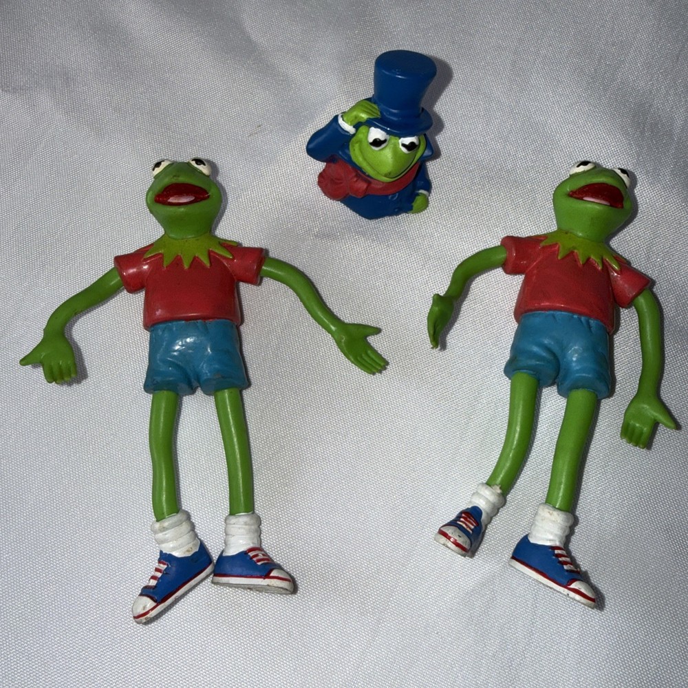 Vtg Lot Of 3 Jim Henson’s MUPPETS Kermit the Frog 5” Bendable Figure Just Toys