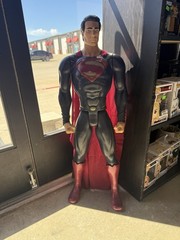Superman Action Figure Black Suit Red Cape Comic Book Heroes Plastic Fabric