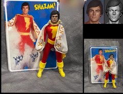 Custom SHAZAM CAPTAIN MARVEL Mego figure signed by actor JACKSON BOSTWICK 2xs!!