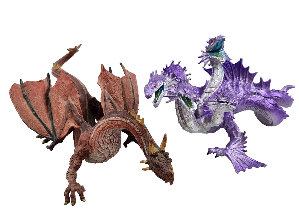 2 Safari Dragons: Brown Red Mountain & Hydra Silver Metallic Purple Mythical Lot
