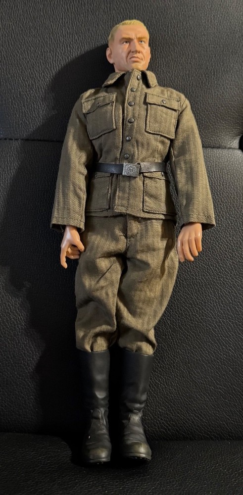 Military Action Figure Beige Black with Clothes Belt Boots Plastic Fabric