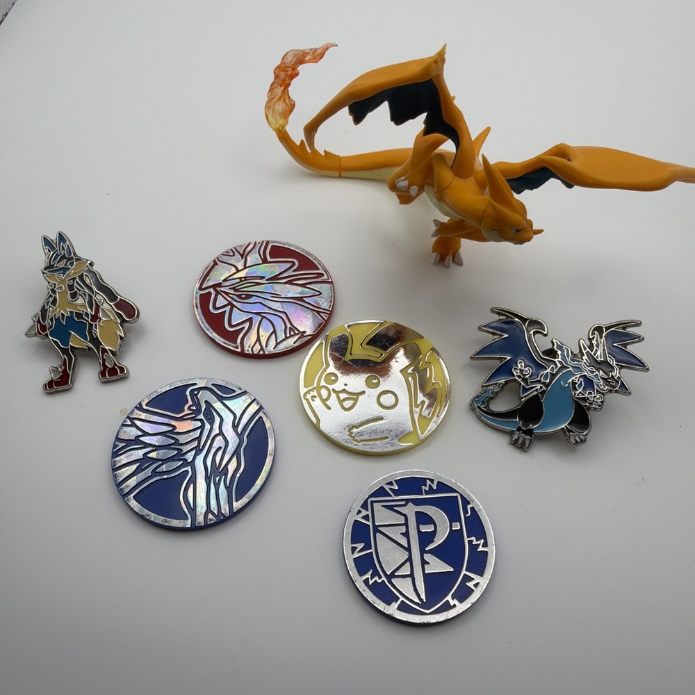 Pokemon: Mega Charizard Y Figure Rare Lot! 3.25″ Inch Pin Lucario Coins Lot