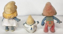 Vintage Fully Jointed Flocked Smurfs Set Papa Baby Smurfette [Bikin, 1988]