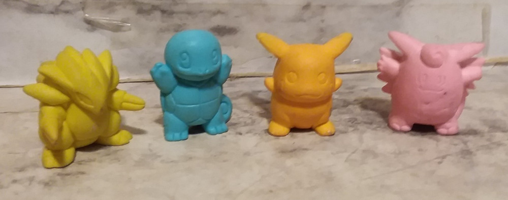 4 Vtg 1990’s TOMY Nintendo POKEMON Eraser Figure LOT Pikachu, Sqirtle, Sandslash