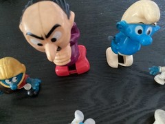 Vintage 1980’s Smurfs Action Figures and Wind-up Toy Lot. Gargamel, Clown