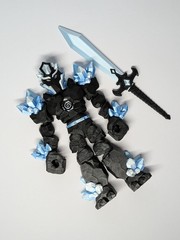 3D printed Articulated Crystal Warrior with removable sword, PLA black and silk