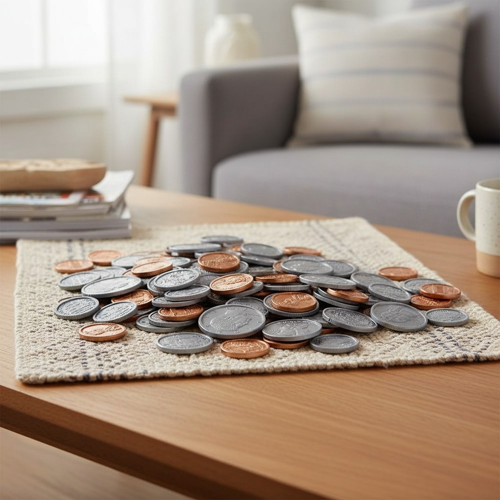 Realistic Play Money Set for Kids – 96 Plastic Coins for Learning & Play