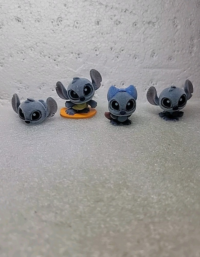 Disney Doorables Flocked Stitch Set of 4 Surfer Laying Hero and Puppy Pose