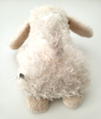 Poodle Dog Plush Toy Cream Beige Beanie Puppy 6.5″ Yellow Bow Shaggy Vintage