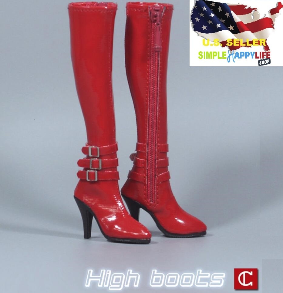 1/6 Women RED High heels Boots Zipper Shoes For 12″ figure phicen kumik ❶USA❶