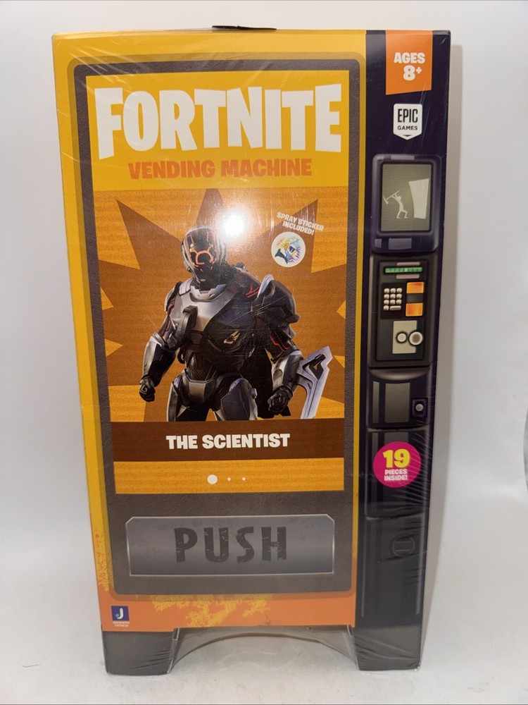 Fortnite The Scientist Vending Machine 19 pc New Sealed Gameboy 4” Action Figure