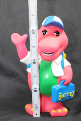 Vtg 1992 Lyons Group 7″ Barney Purple Dinosaur Coin Piggy Bank Back to School