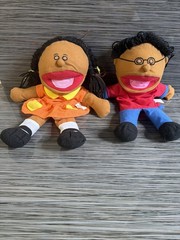 Hand Puppets Plush Brown Girl & Boy Pretend School Lot Of 2 School & Home