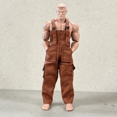PB-OVLPT-BRN: 1/12 scale Brown fabric Overall for 6″ muscular body
