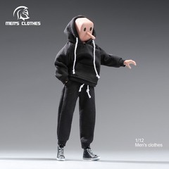 US 1/12 Black Hoodie Pants Trousers Clothes Fit 6in Male TBL Action Figure Model