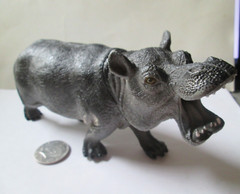 VINTAGE HARD PLASTIC RESIN Rhinoceros Rhino Gray African MOUTH OPEN Animal Toy