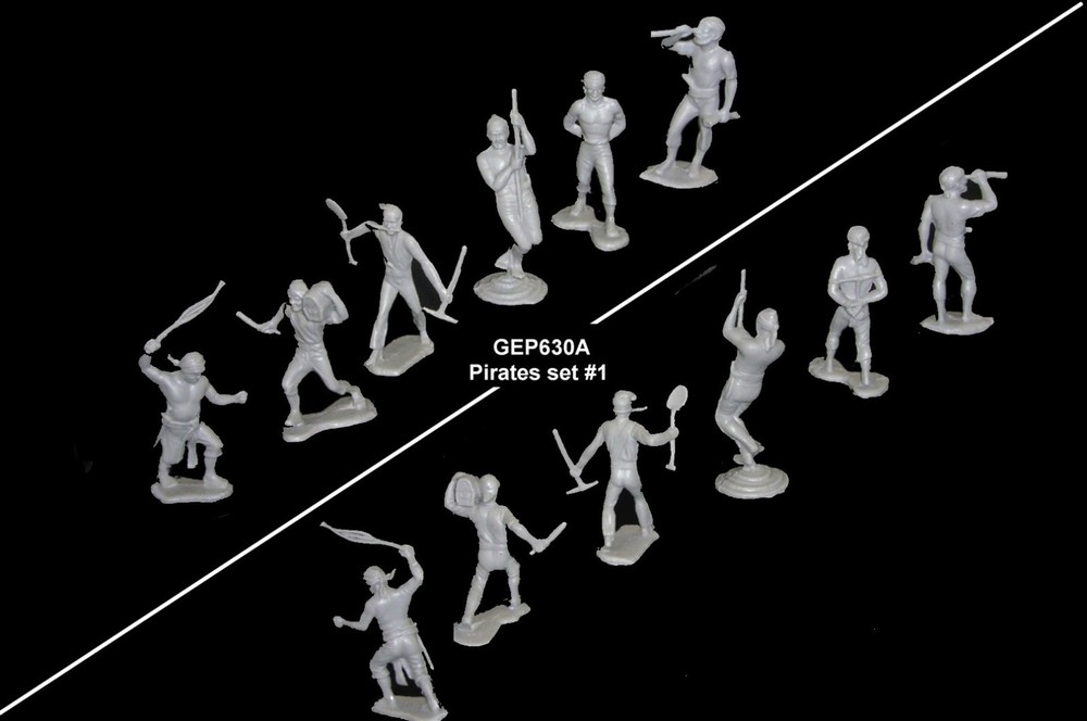 MARX Pirates set #1 6 pirates in 6 poses (gray) Marx playsets toy soldier 54mm