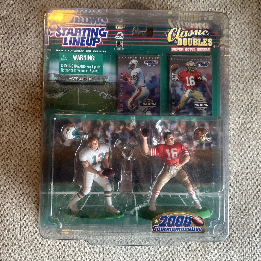 Starting Lineup 2000 Classic Doubles Joe Montana Dan Marino Super Bowl XX w/Case