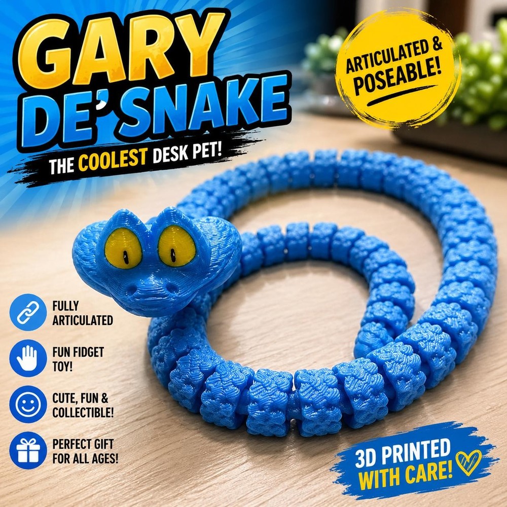 Gary De’Snake 3D Printed Articulated Flexi Snake Fidget Desk Pet Toy Gift Blue